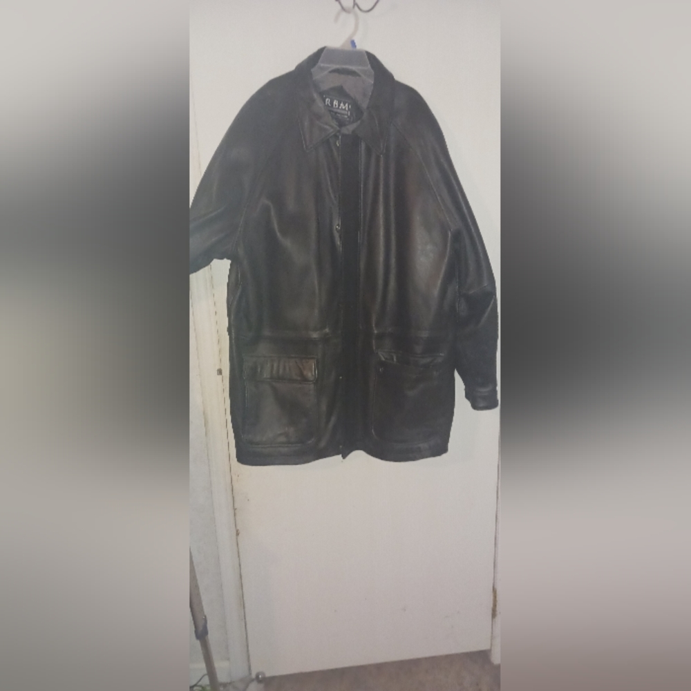 Men's RBM 100% Black Leather Car Coat size xl